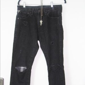 plaid knee cut out detail;  denim & supply jeans